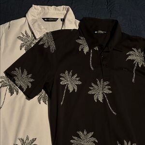 2 Travis Mathew Black and White Palm Print Polo Shirts!